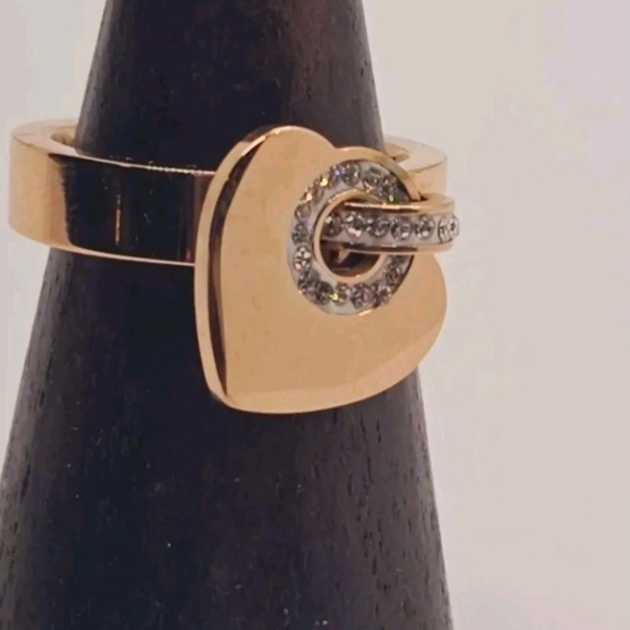 Rhinestone Heart Gold Charm Ring Size 9 avail. - Picture 3 of 5